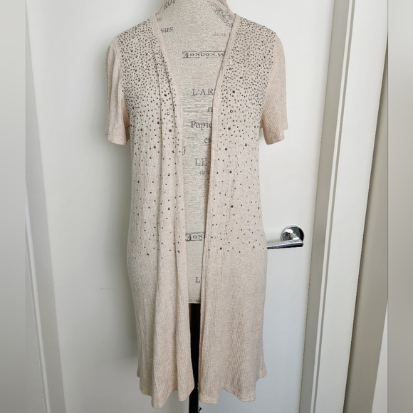 Rhinestone Short Sleeve Duster Cardigan - Picture 1 of 12